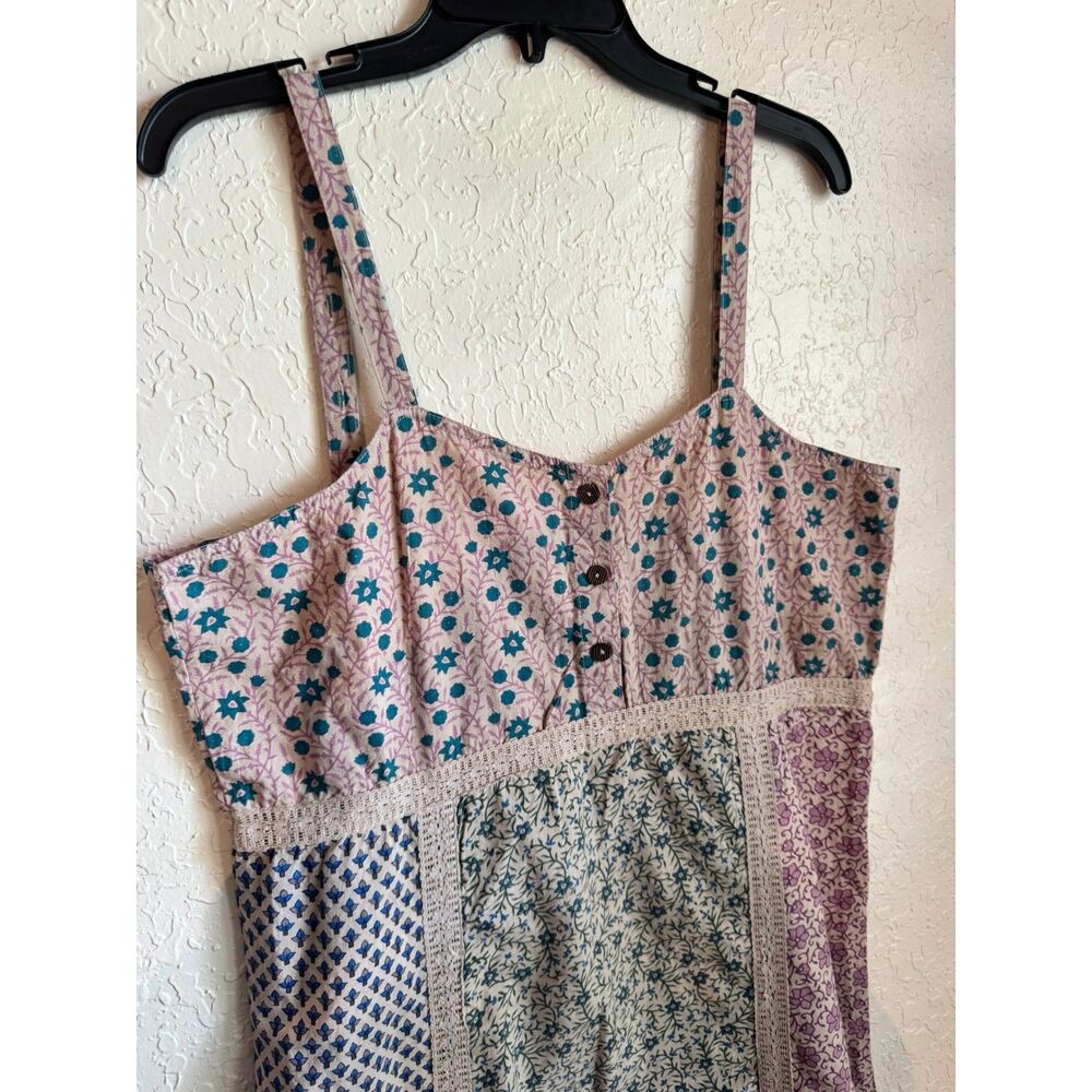Blue Sky Patchwork Maxi Dress Women’s Size L Adjustable Strap Boho Indie Summer - Picture 3 of 7